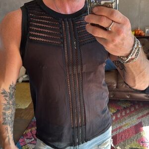 Men's Black Sleeveless Mesh Shirt